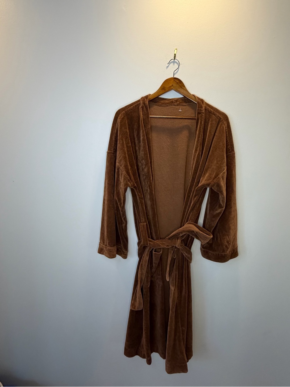 Anthropologie Brown Velour Robe with Self-Tie